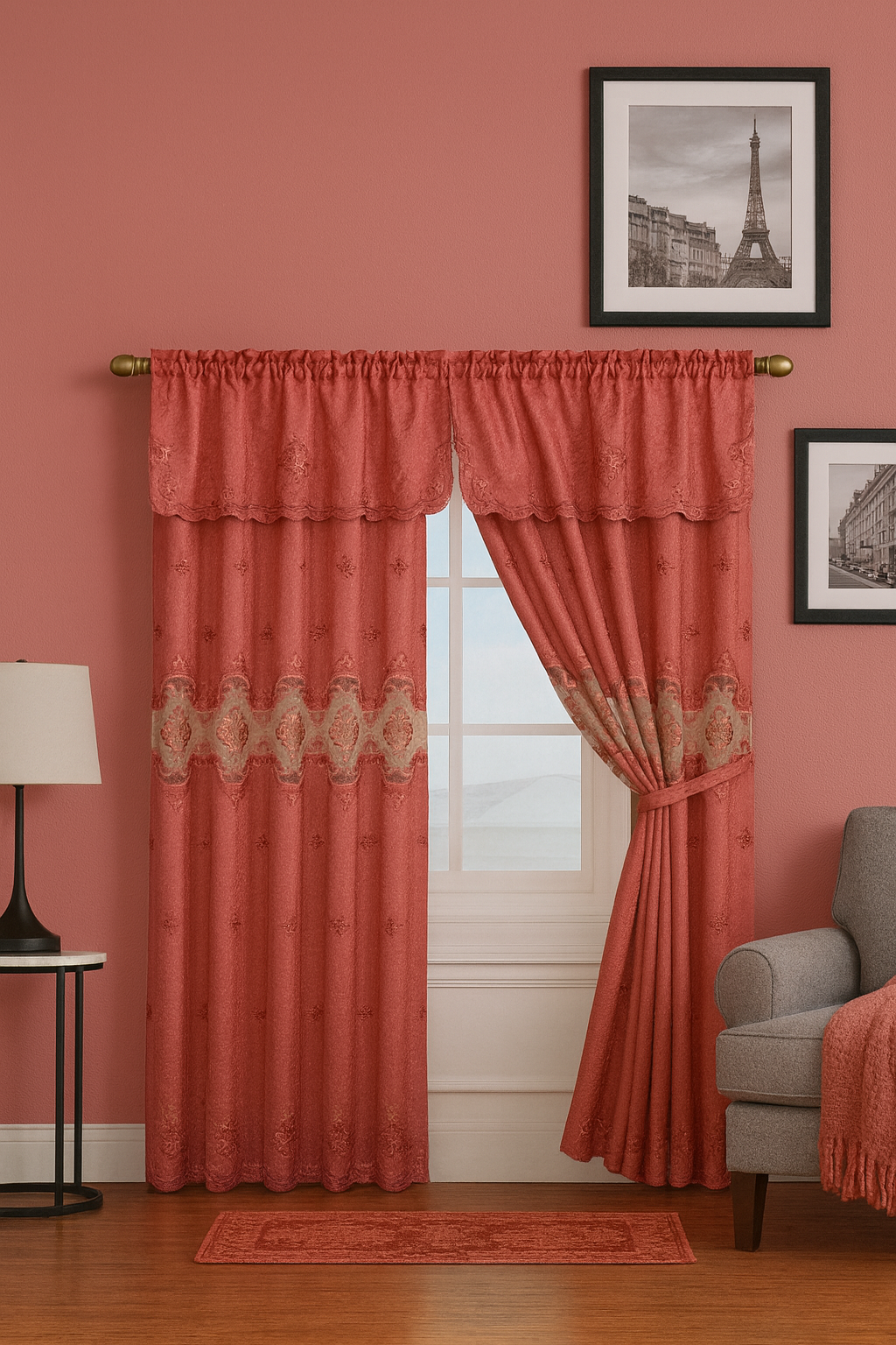 Linnea Embroidery Window Panel with Attached Valance