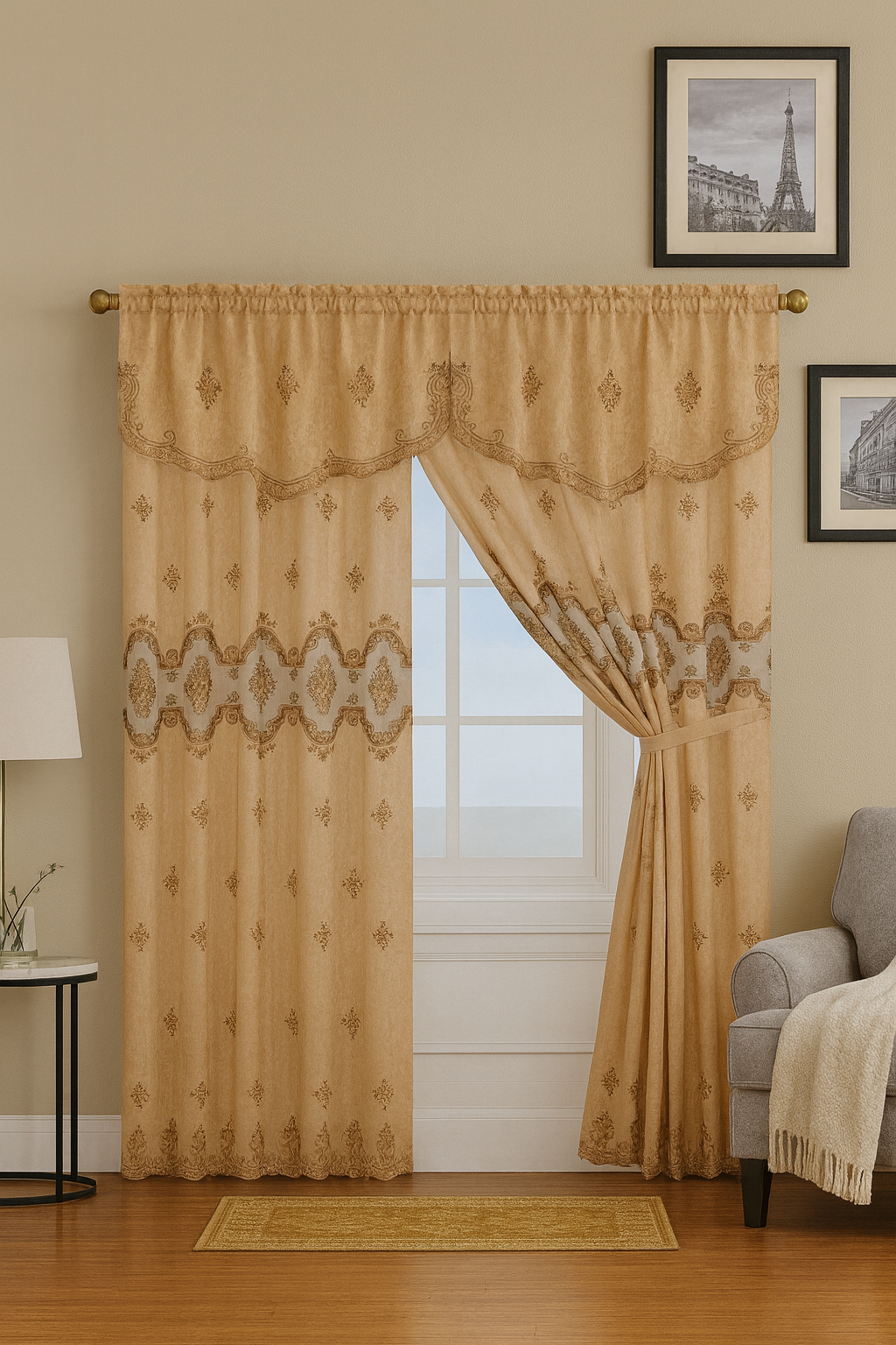 Linnea Embroidery Window Panel with Attached Valance