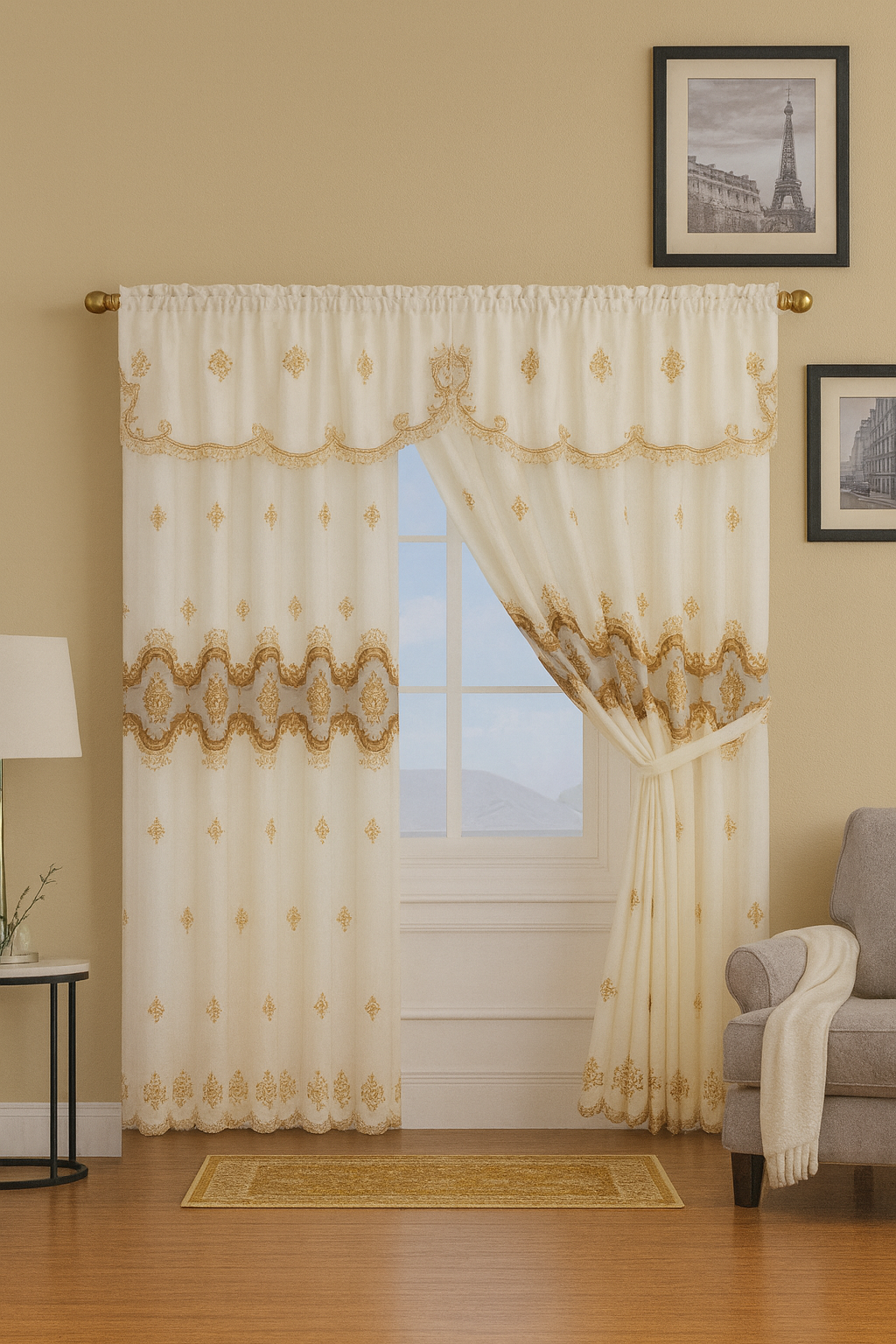 Linnea Embroidery Window Panel with Attached Valance
