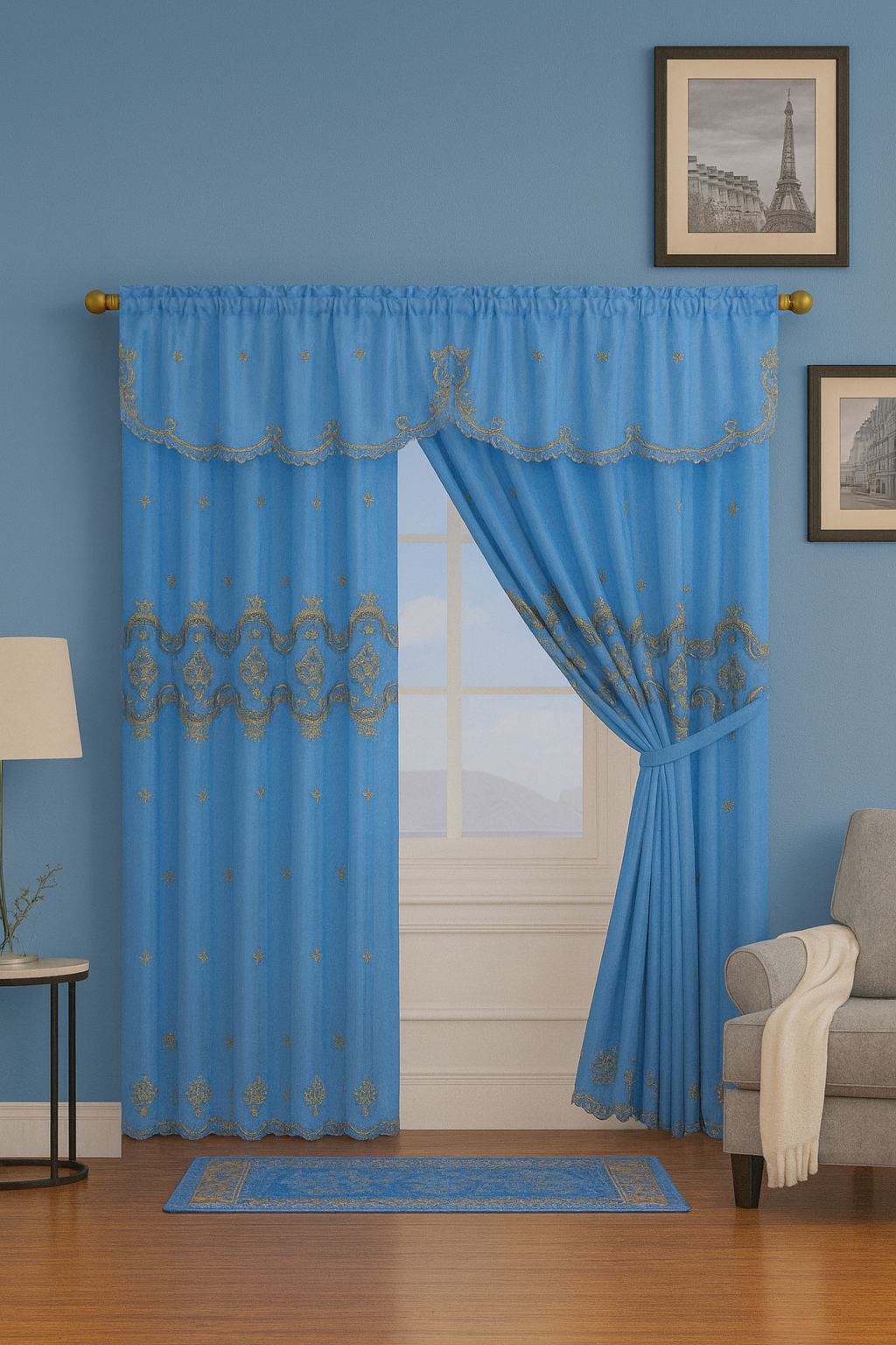 Linnea Embroidery Window Panel with Attached Valance