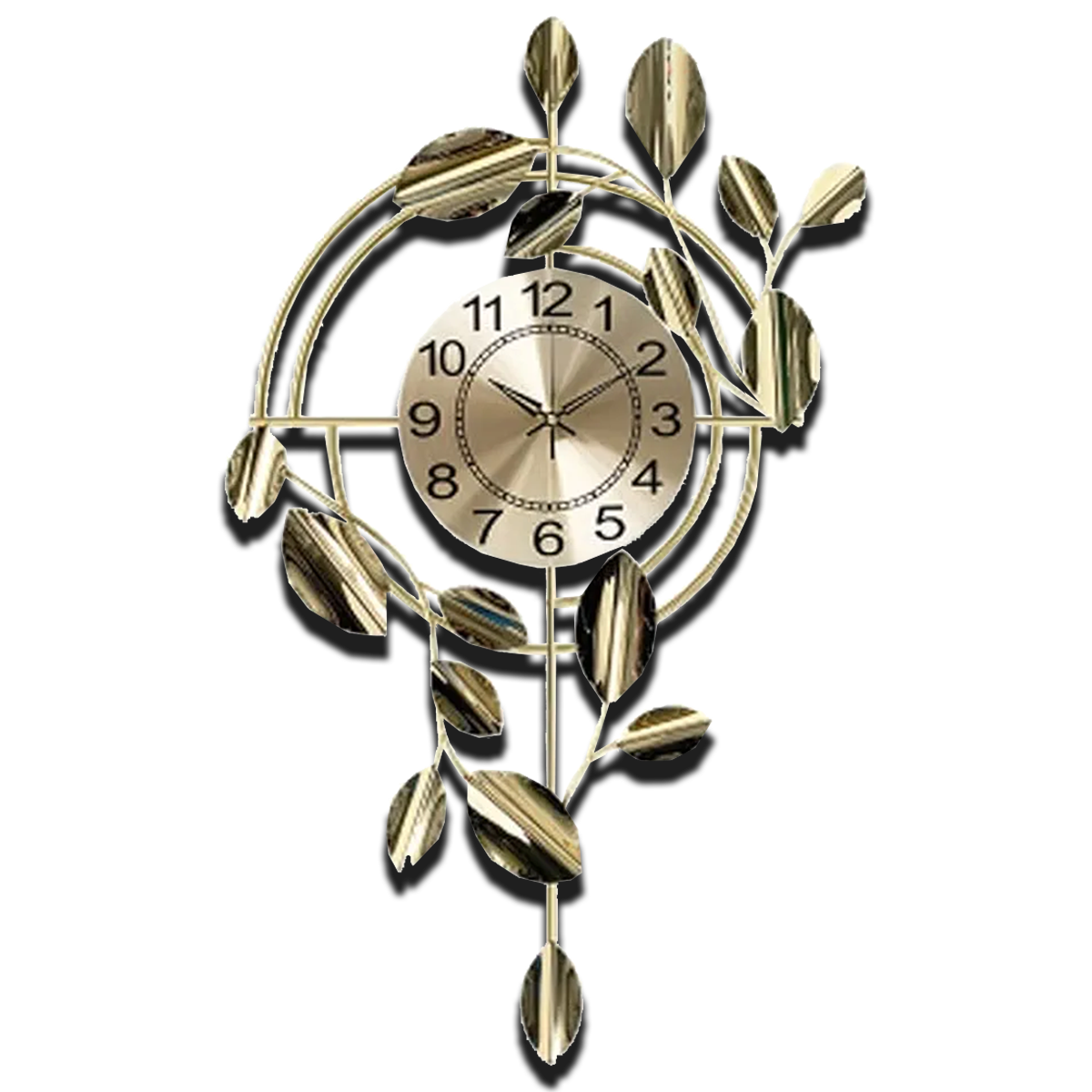 Silent Metal Minimalist Clock | Golden Leaves & Vines