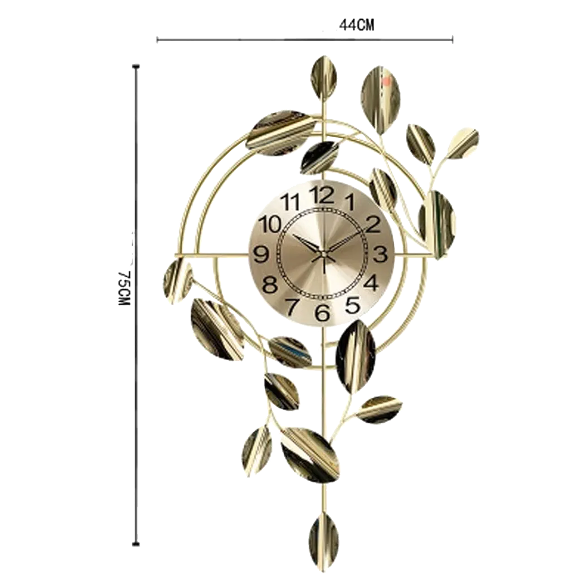 Silent Metal Minimalist Clock | Golden Leaves & Vines