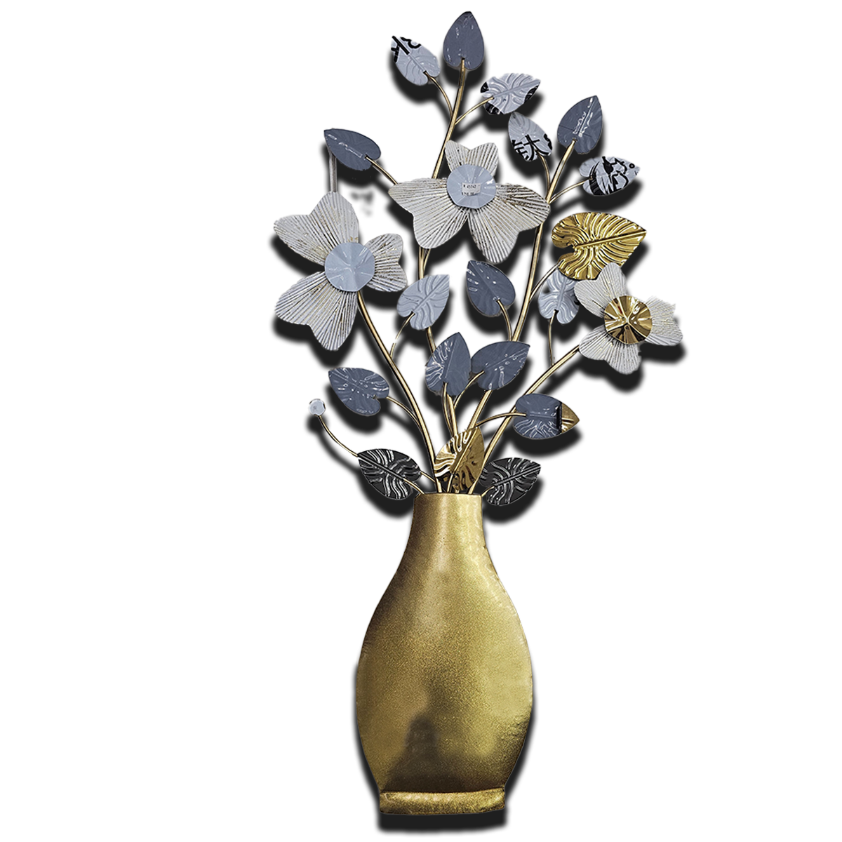 Metal 3D Wall Sculpture | Vase, Leaves, Flowers