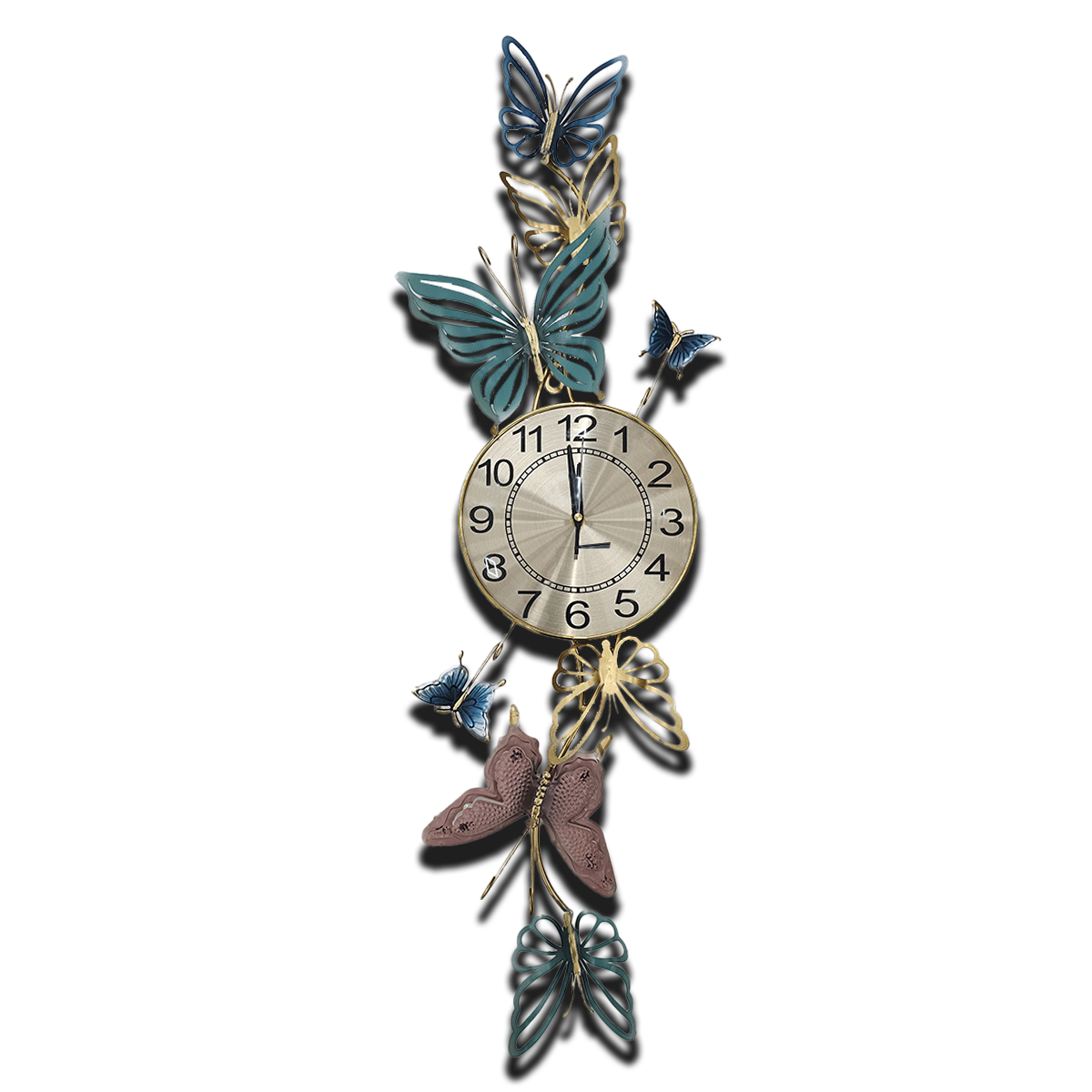 Metal Wall Clock - Butterflies, Vertical