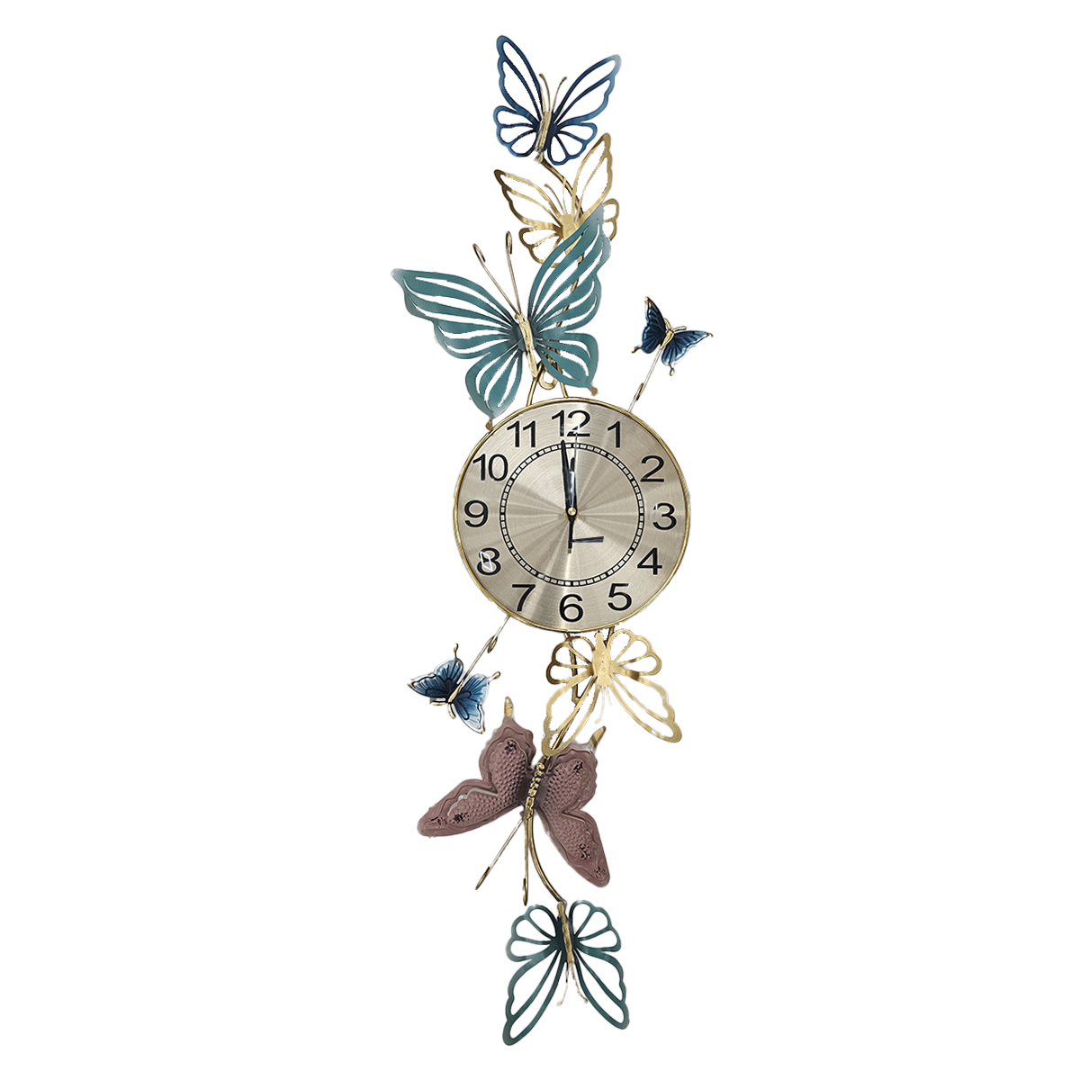Metal Wall Clock - Butterflies, Vertical