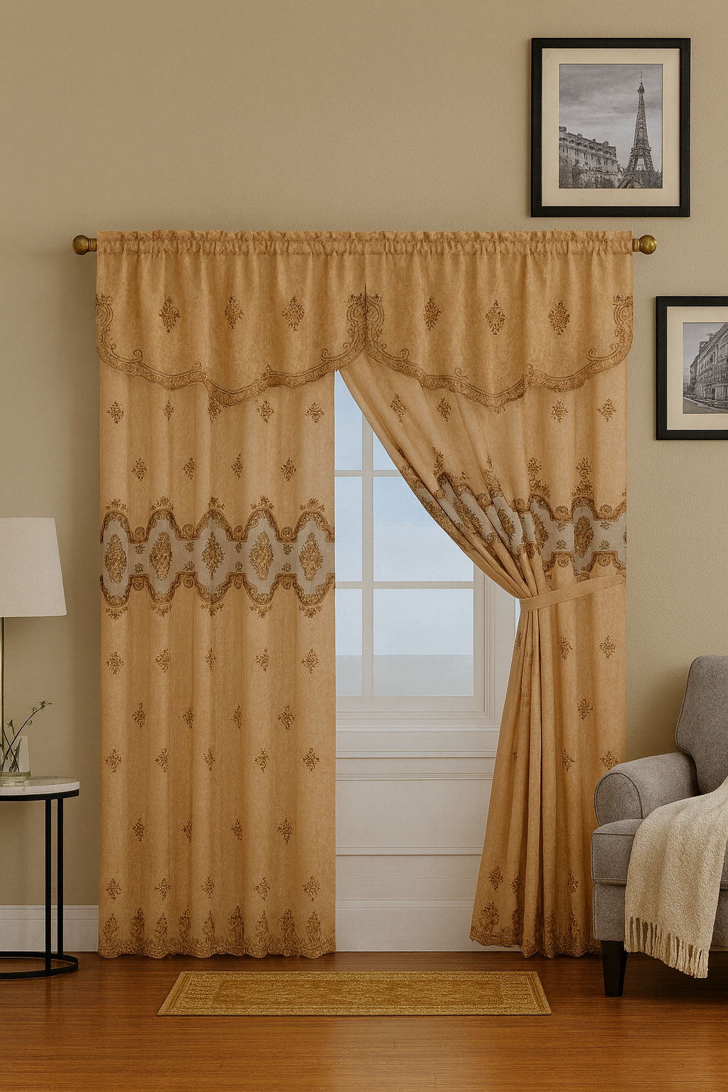 Linnea Embroidery Window Panel with Attached Valance