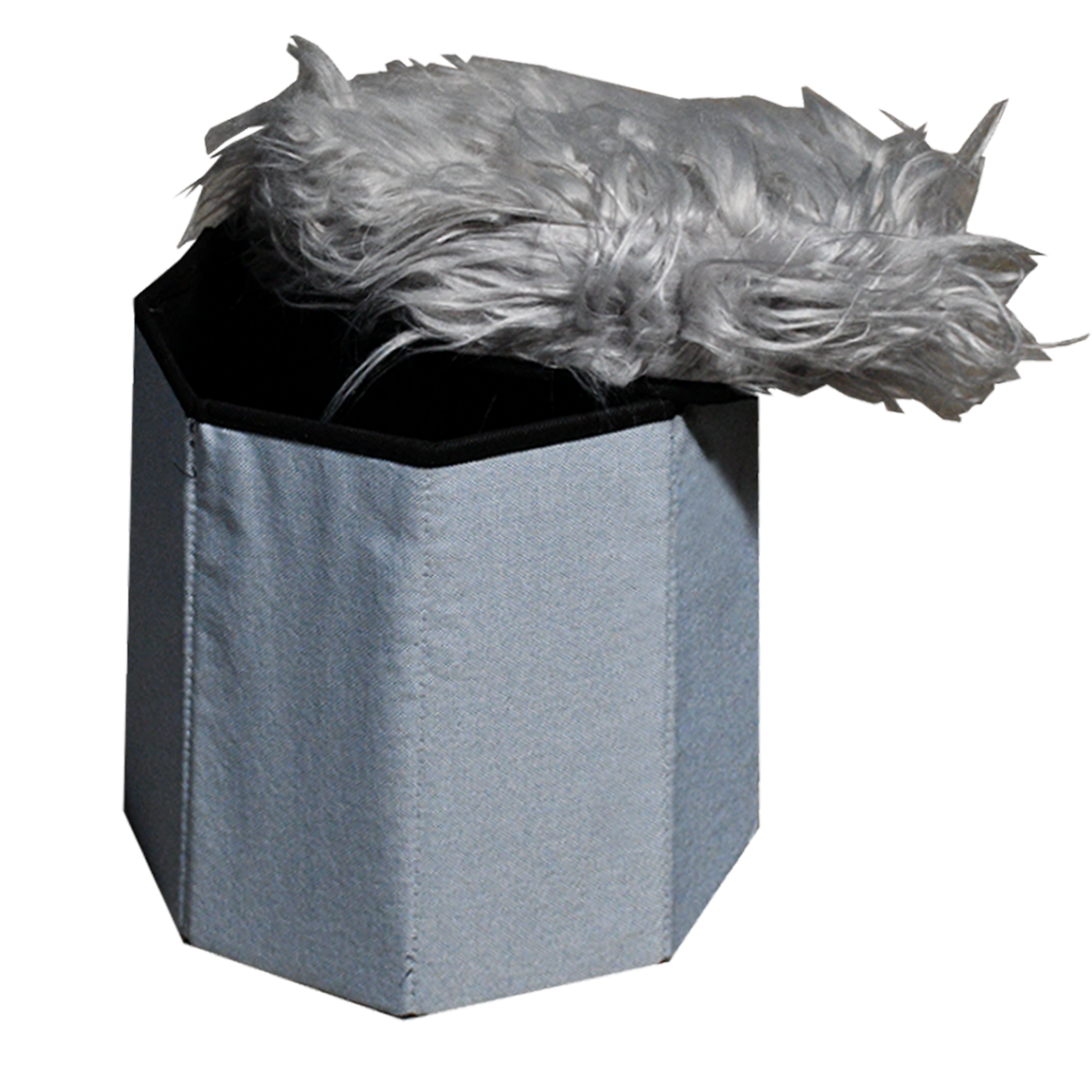 Foldable Ottoman Storage Box - Plush Faux Fur (Round)