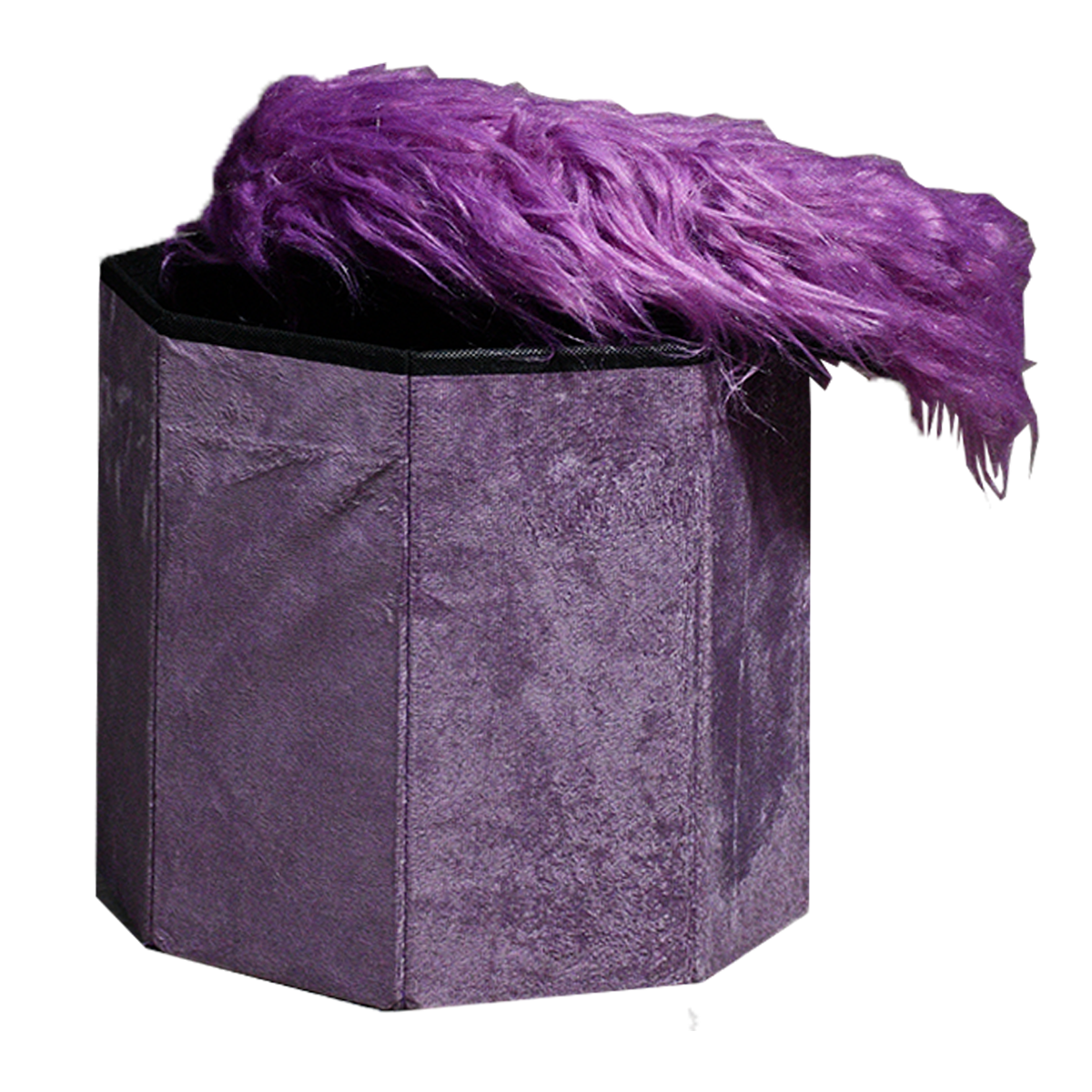 Foldable Ottoman Storage Box - Plush Faux Fur (Round)