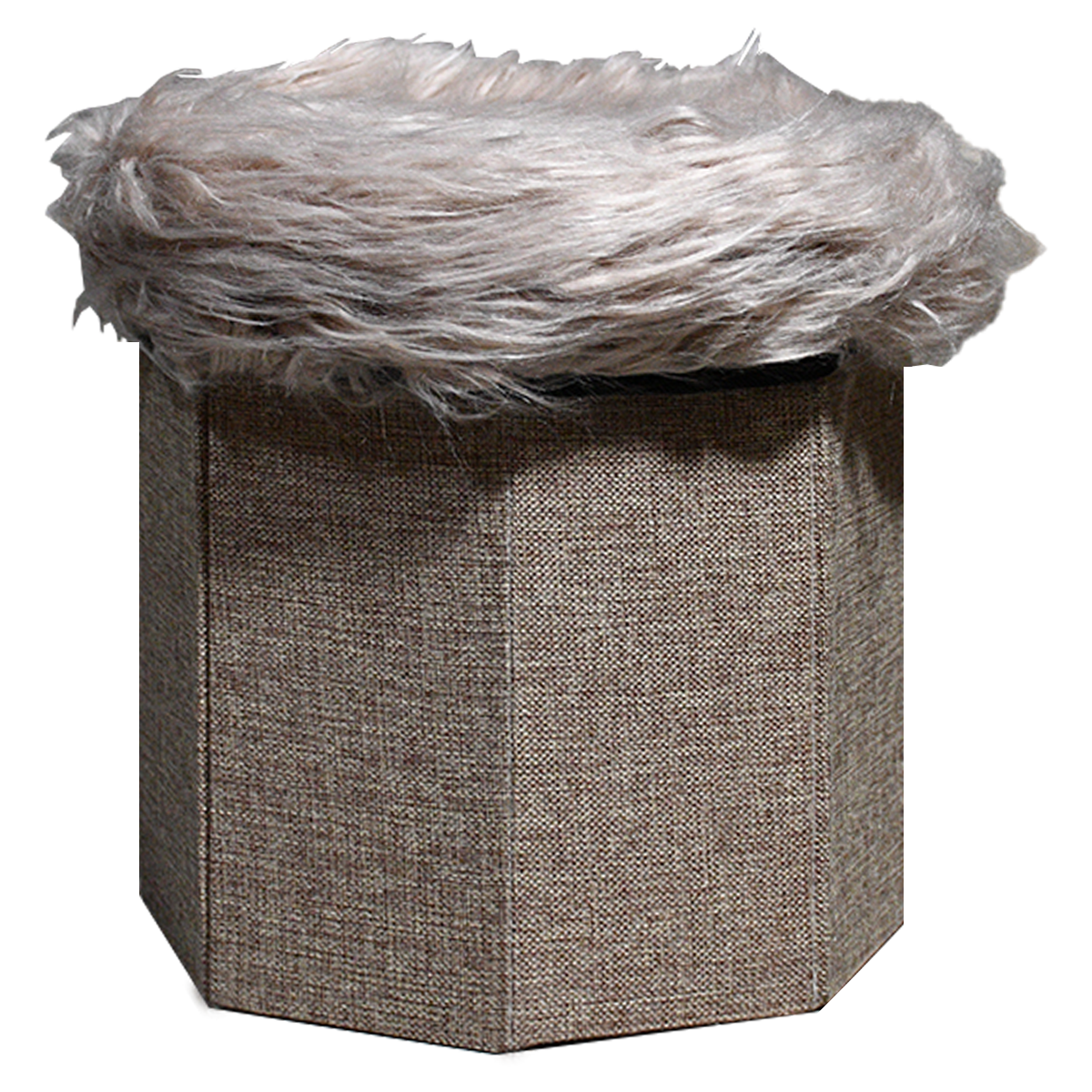 Foldable Ottoman Storage Box - Plush Faux Fur (Round)
