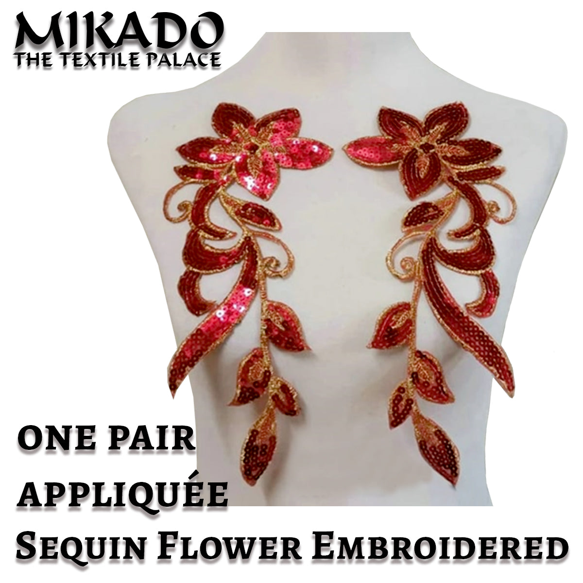 Sequin Embroidered Appliquee Flowers (Pair)
