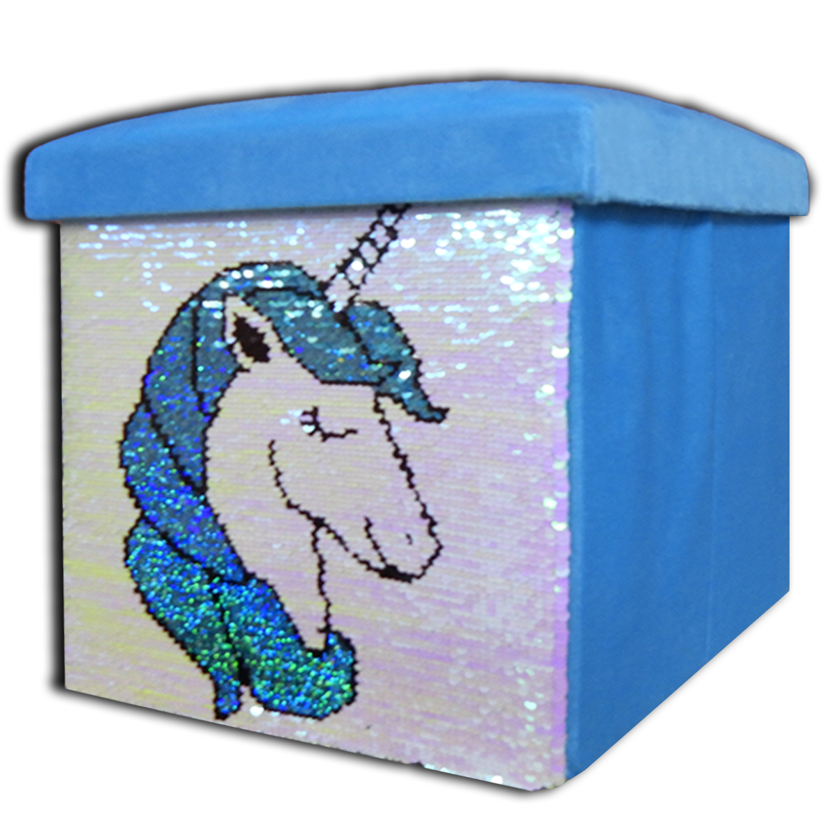 Foldable Ottoman Storage Box - Sequin Unicorn Design