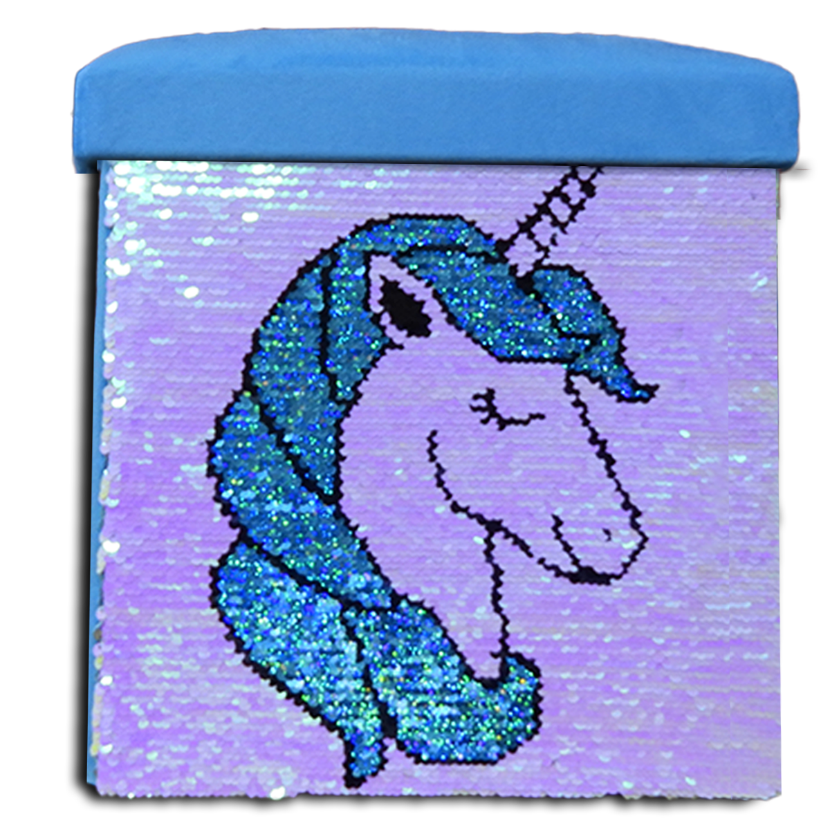Foldable Ottoman Storage Box - Sequin Unicorn Design