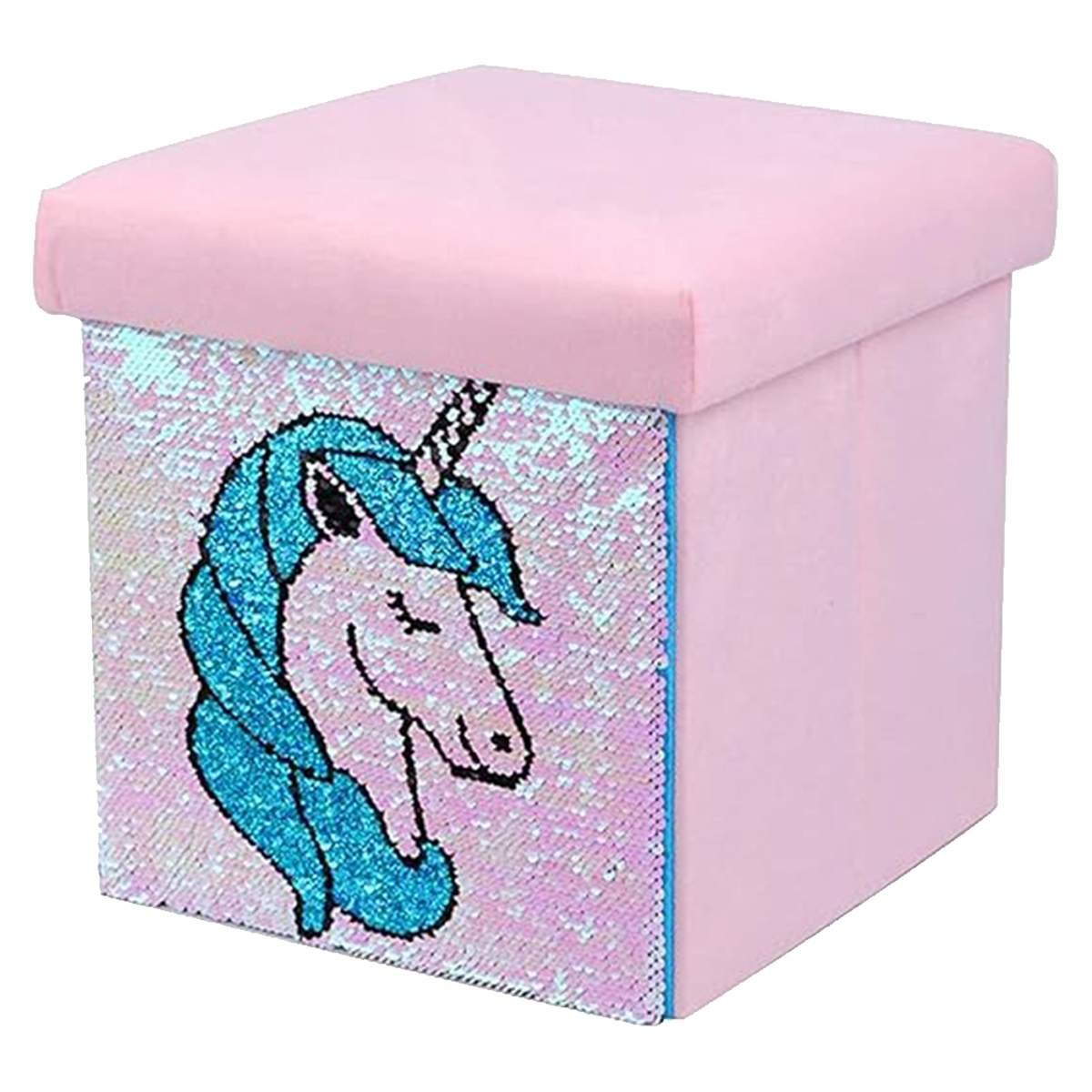 Foldable Ottoman Storage Box - Sequin Unicorn Design