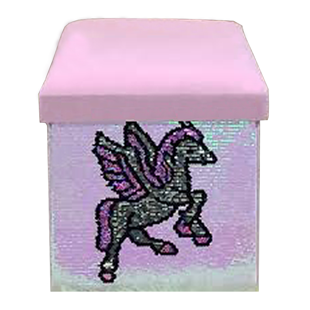 Foldable Ottoman Storage Box - Sequin Unicorn Design