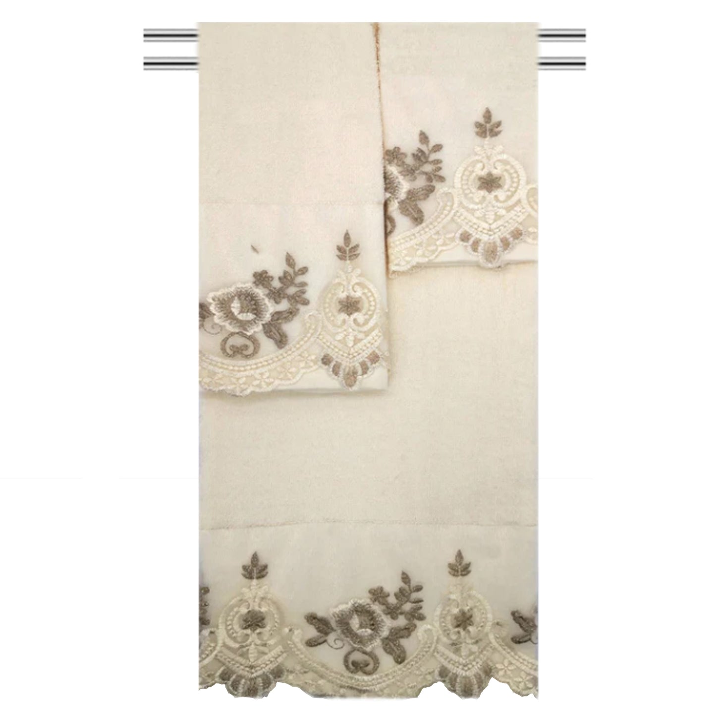 Mercury 3pc Floral Embroidered Bath Towel Set