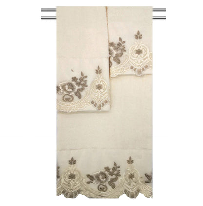 Mercury 3pc Floral Embroidered Bath Towel Set