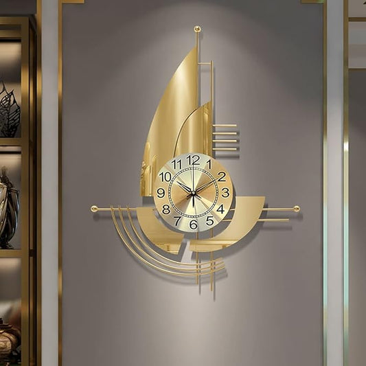 Modern Decorative 3D Metal Wall Clock | Golden Sail Boat
