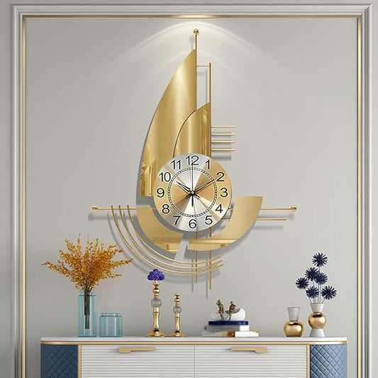 Modern Decorative 3D Metal Wall Clock | Golden Sail Boat