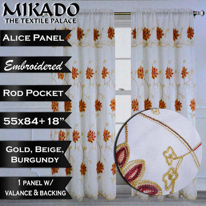 Alice Embroidered Panel (attached valance and backing)