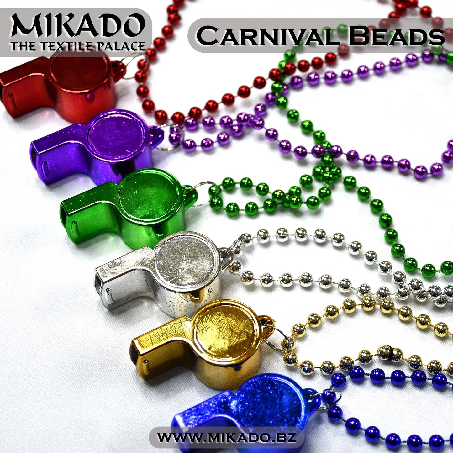 Carnival Bead Necklace w/ Whistle