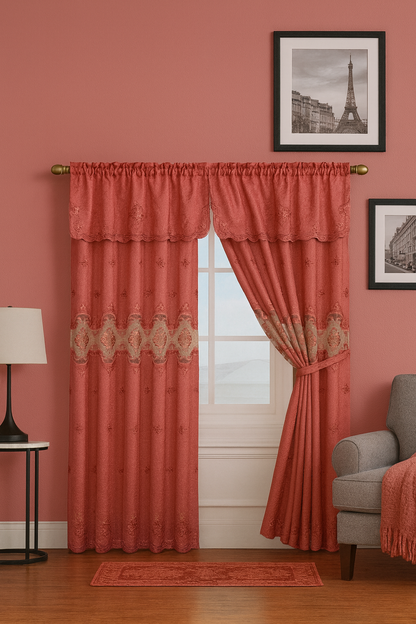 Linnea Embroidery Window Panel with Attached Valance
