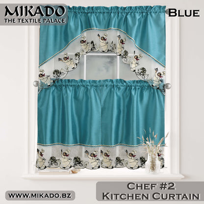 Chef Embroidered Kitchen Curtain (Design #1 & #2)