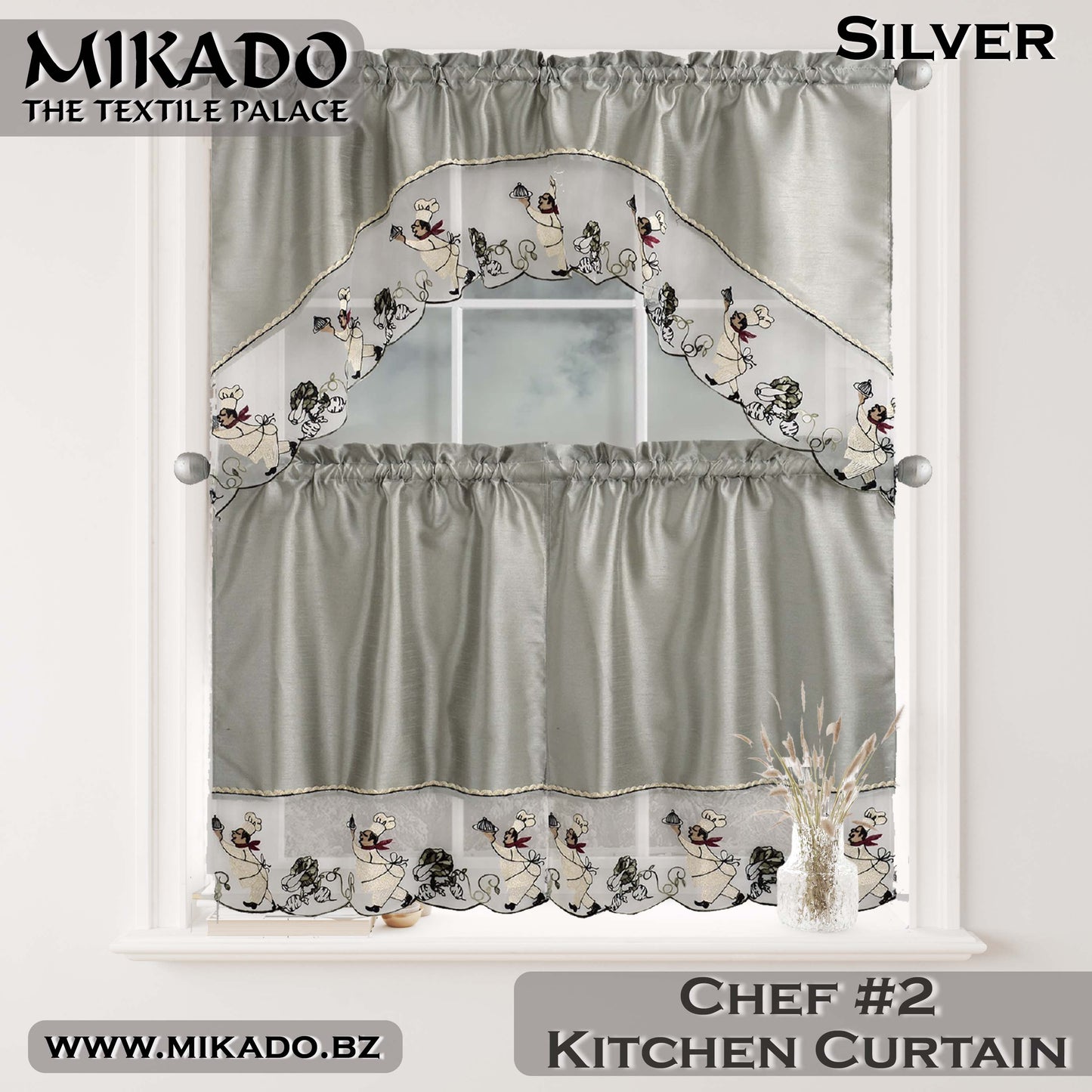 Chef Embroidered Kitchen Curtain (Design #1 & #2)