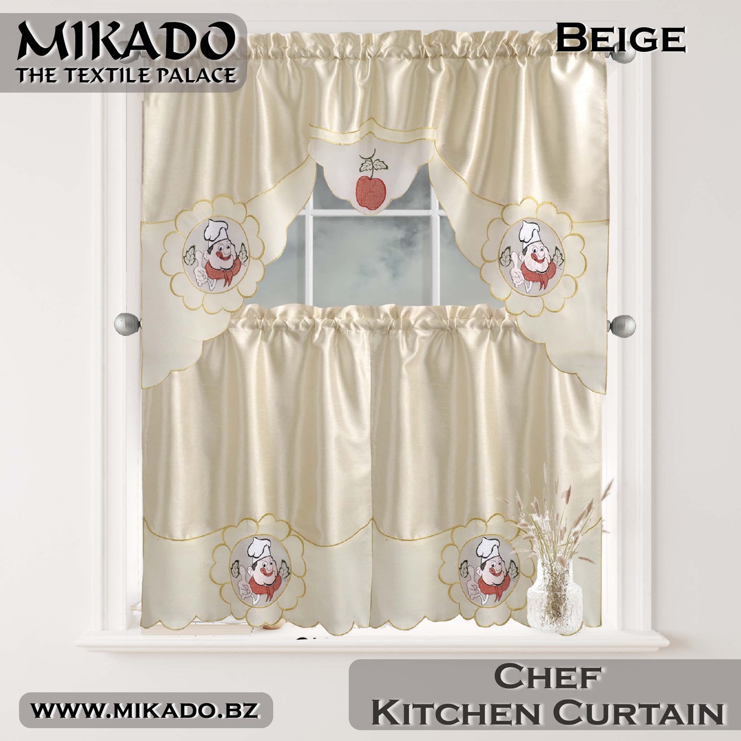 Chef Embroidered Kitchen Curtain (Design #1 & #2)