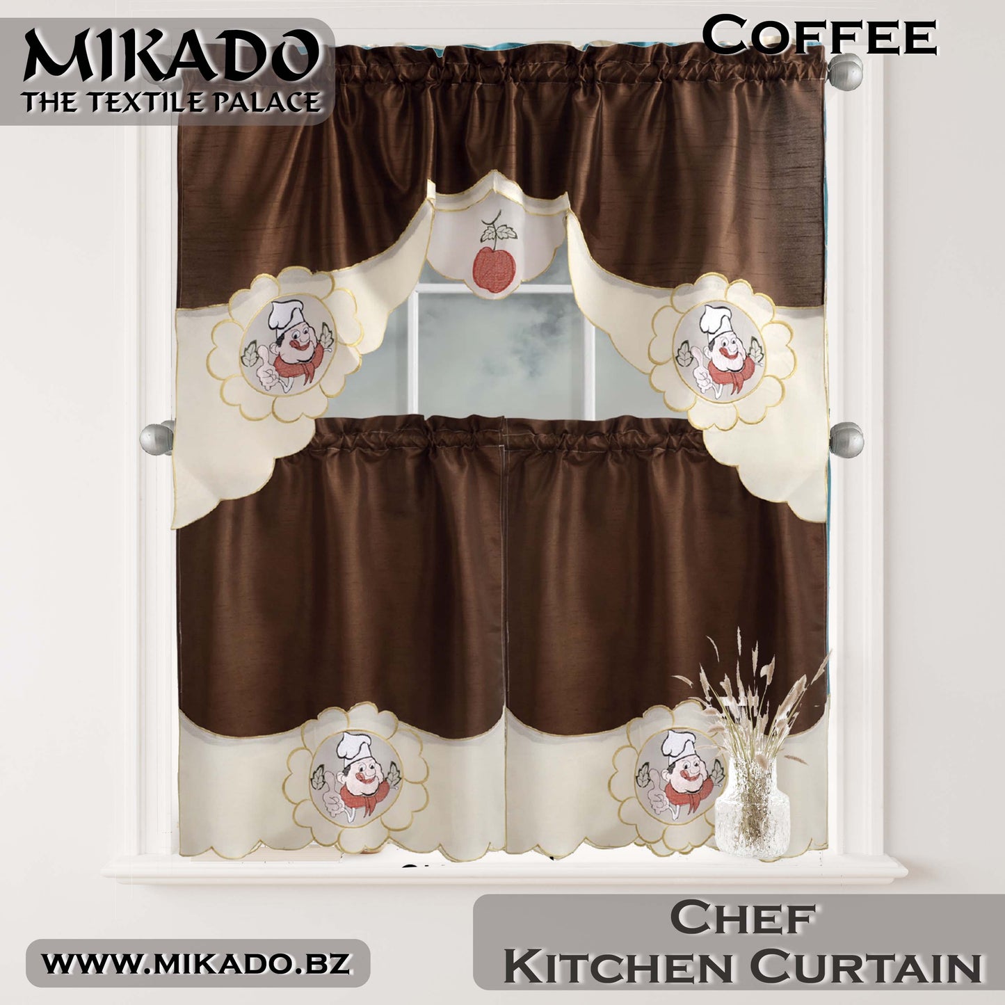 Chef Embroidered Kitchen Curtain (Design #1 & #2)