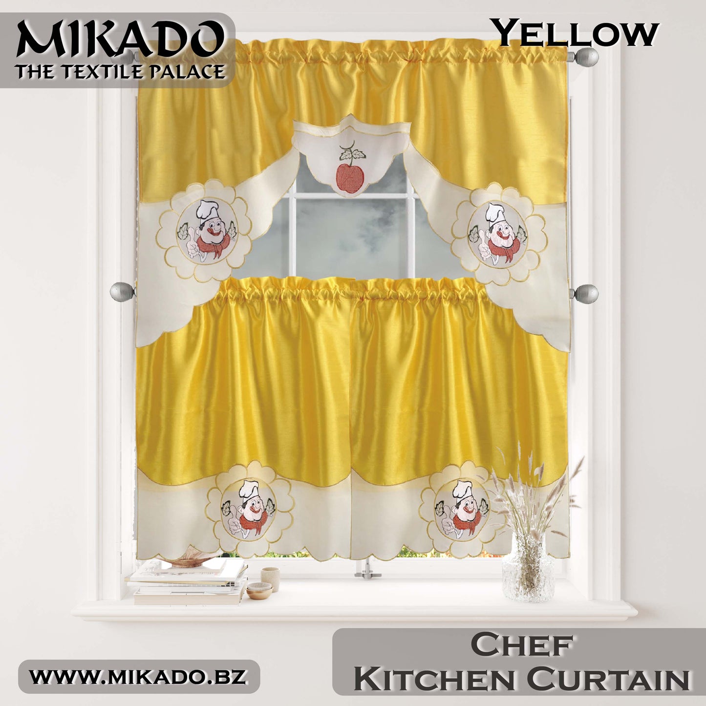 Chef Embroidered Kitchen Curtain (Design #1 & #2)