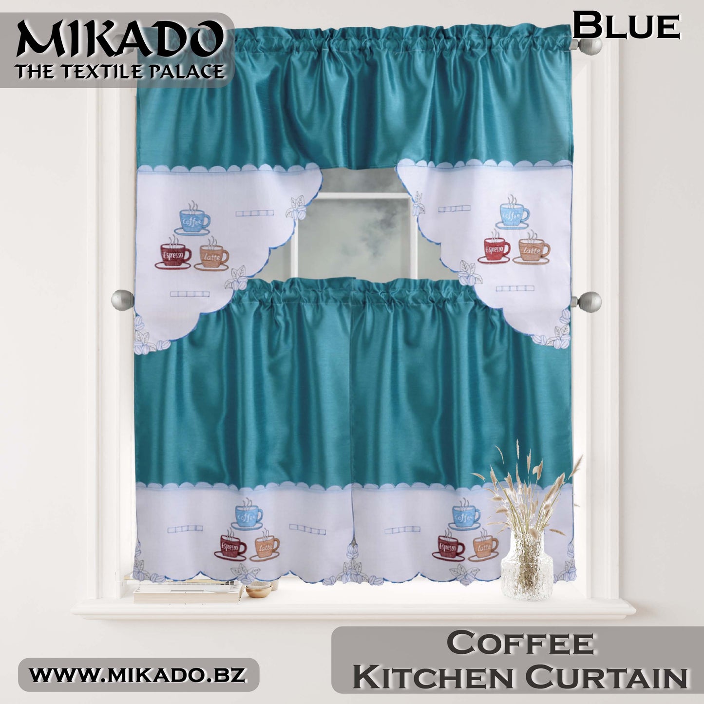 Coffee Embroidered Kitchen Curtain (Design #1 & #2)