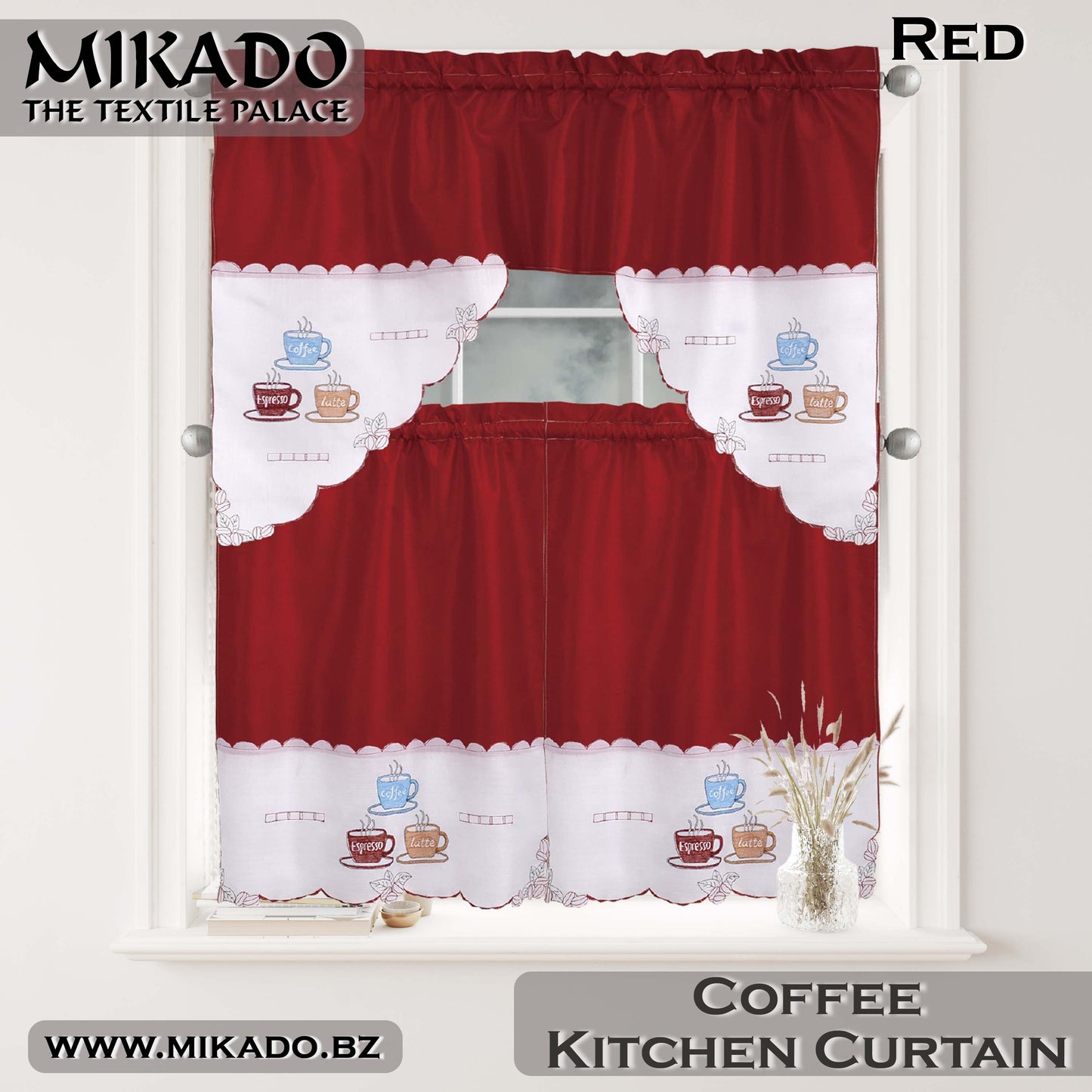 Coffee Embroidered Kitchen Curtain (Design #1 & #2)