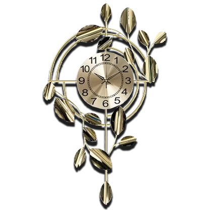 Silent Metal Minimalist Clock | Golden Leaves & Vines