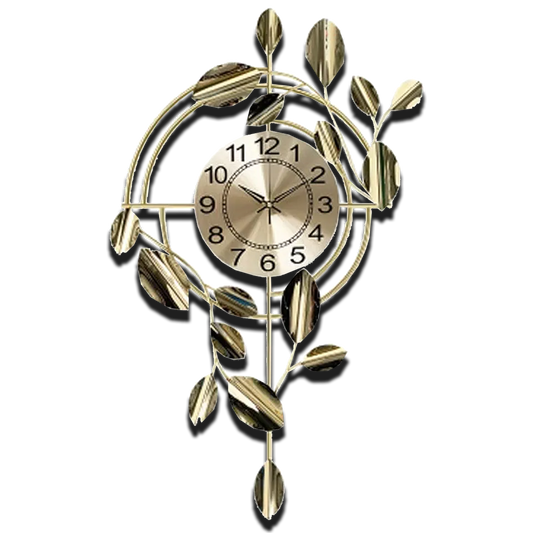 Silent Metal Minimalist Clock | Golden Leaves & Vines