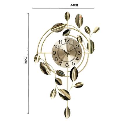 Silent Metal Minimalist Clock | Golden Leaves & Vines