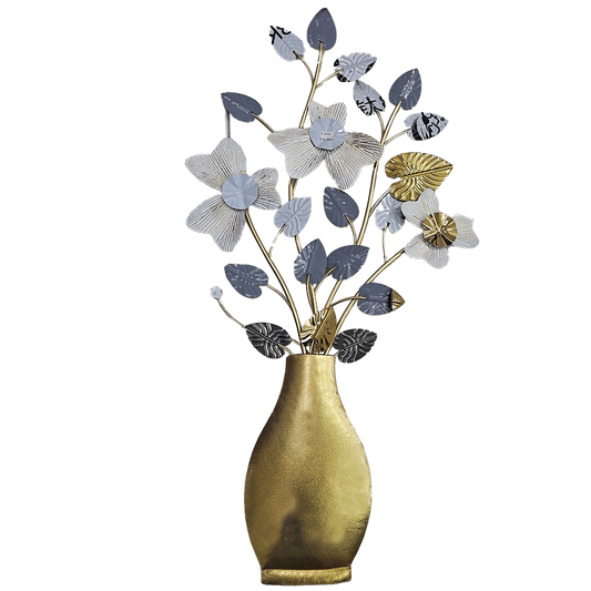 Metal 3D Wall Sculpture | Vase, Leaves, Flowers