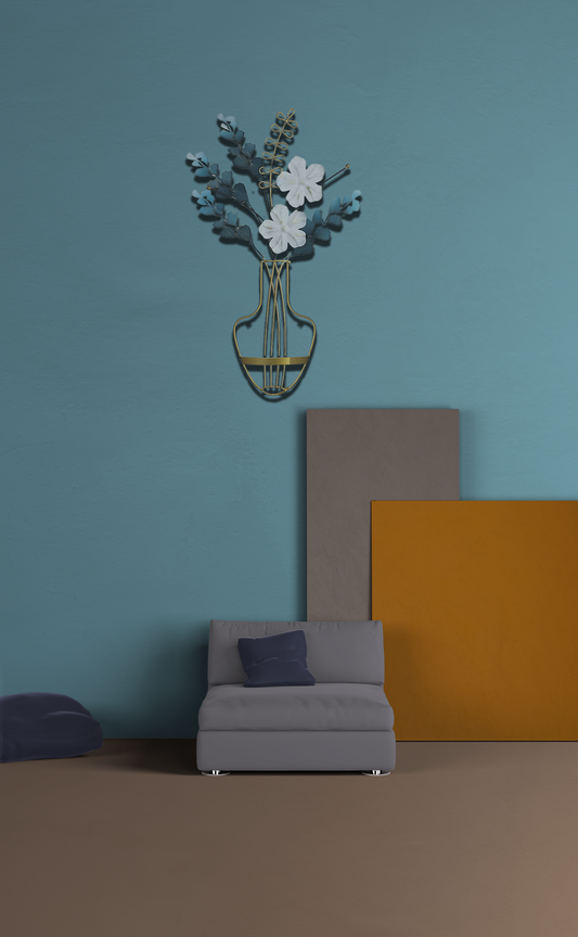 Metal 3D Wall Sculpture - Vase, Flowers, Fern