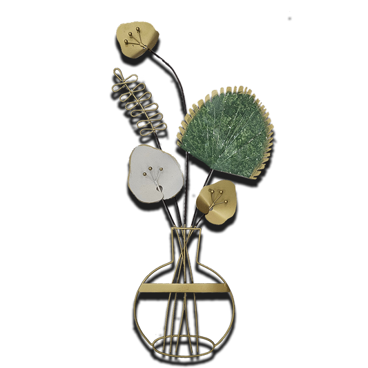 Metal Wall Clock - Vase, Plants