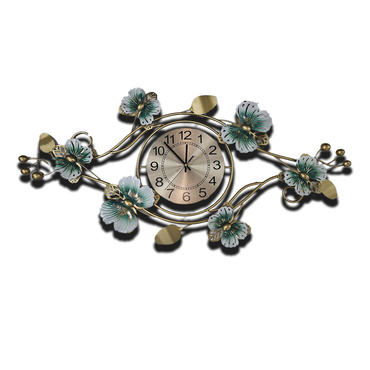 Modern Metal Wall Clock - Leaves, Butterflies