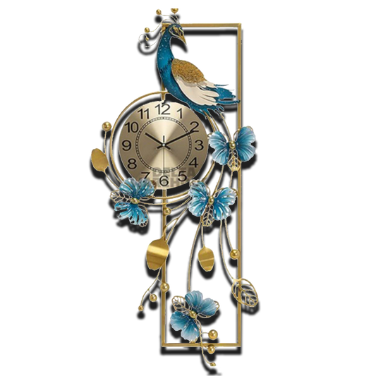 Metal Decor Clock - Peacock & Butterflies