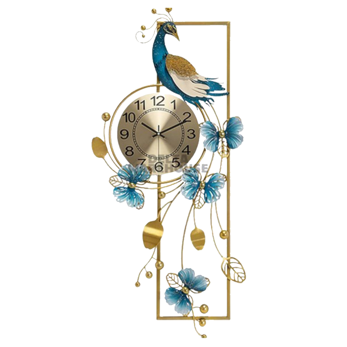 Metal Decor Clock - Peacock & Butterflies