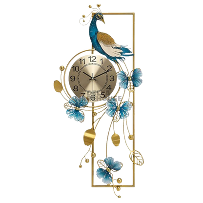 Metal Decor Clock - Peacock & Butterflies