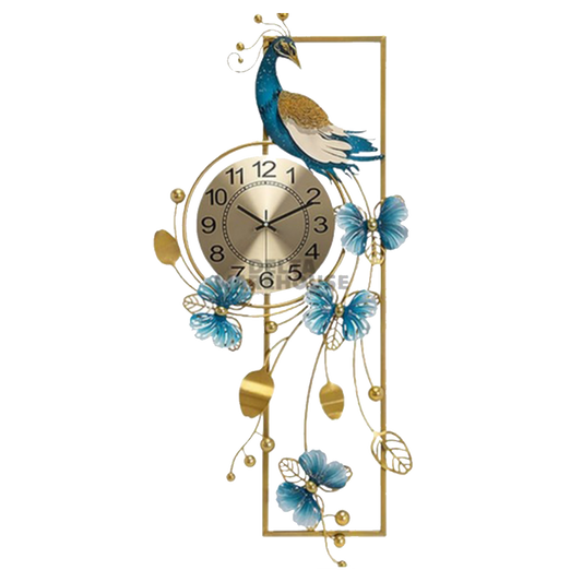 Metal Decor Clock - Peacock & Butterflies