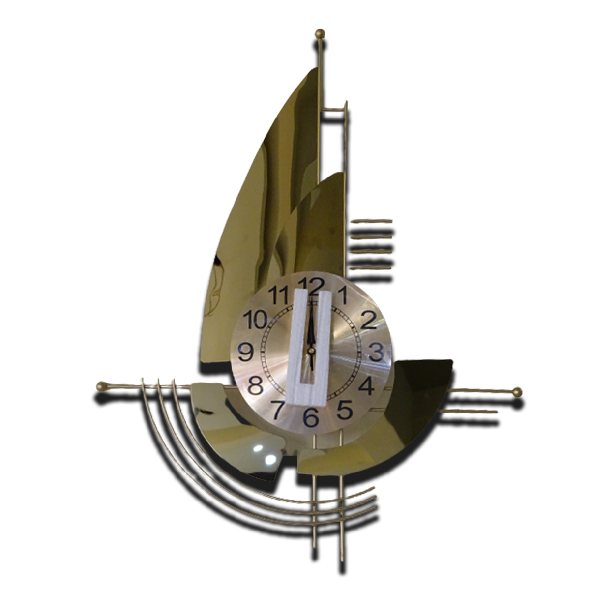 Modern Decorative 3D Metal Wall Clock | Golden Sail Boat