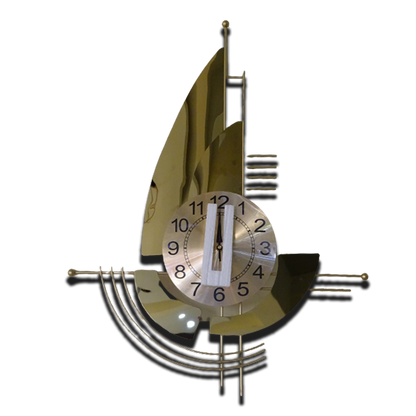 Modern Decorative 3D Metal Wall Clock | Golden Sail Boat