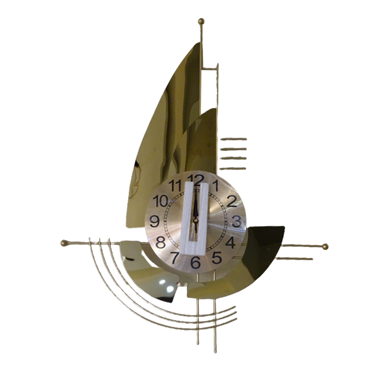 Modern Decorative 3D Metal Wall Clock | Golden Sail Boat