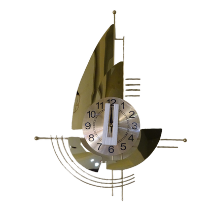 Modern Decorative 3D Metal Wall Clock | Golden Sail Boat