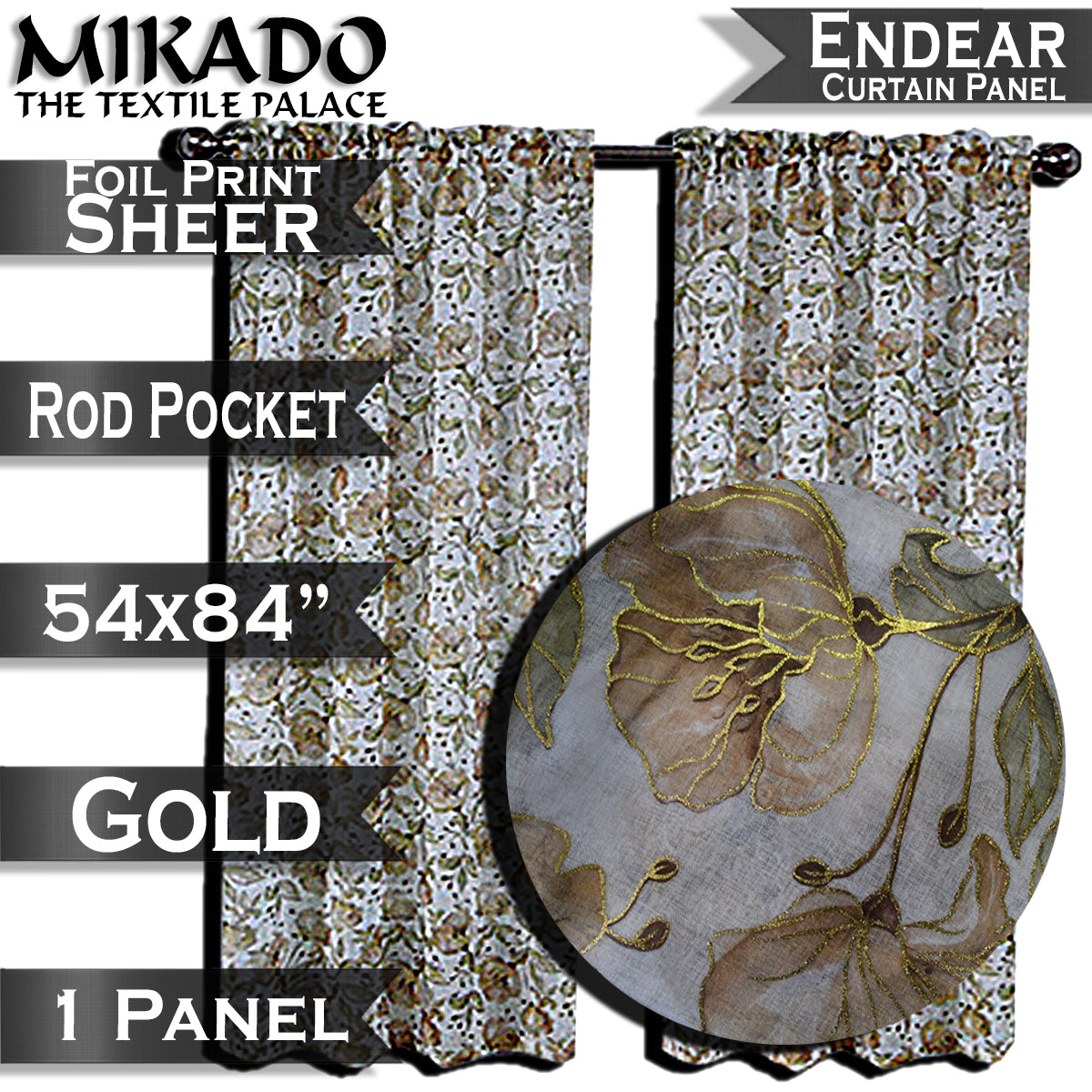 Endear Sheer Foil Print (Panel, Valance)