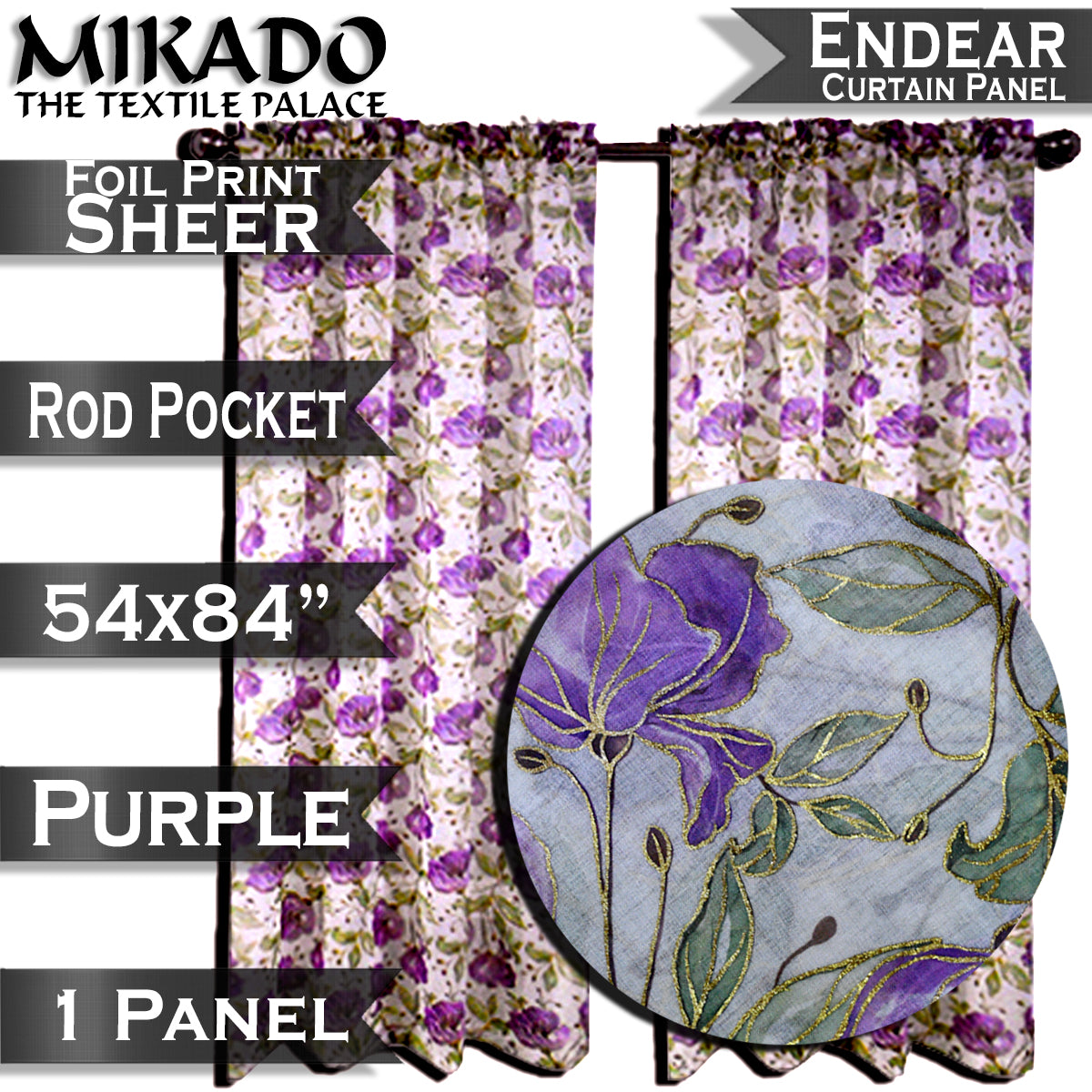 Endear Sheer Foil Print (Panel, Valance)