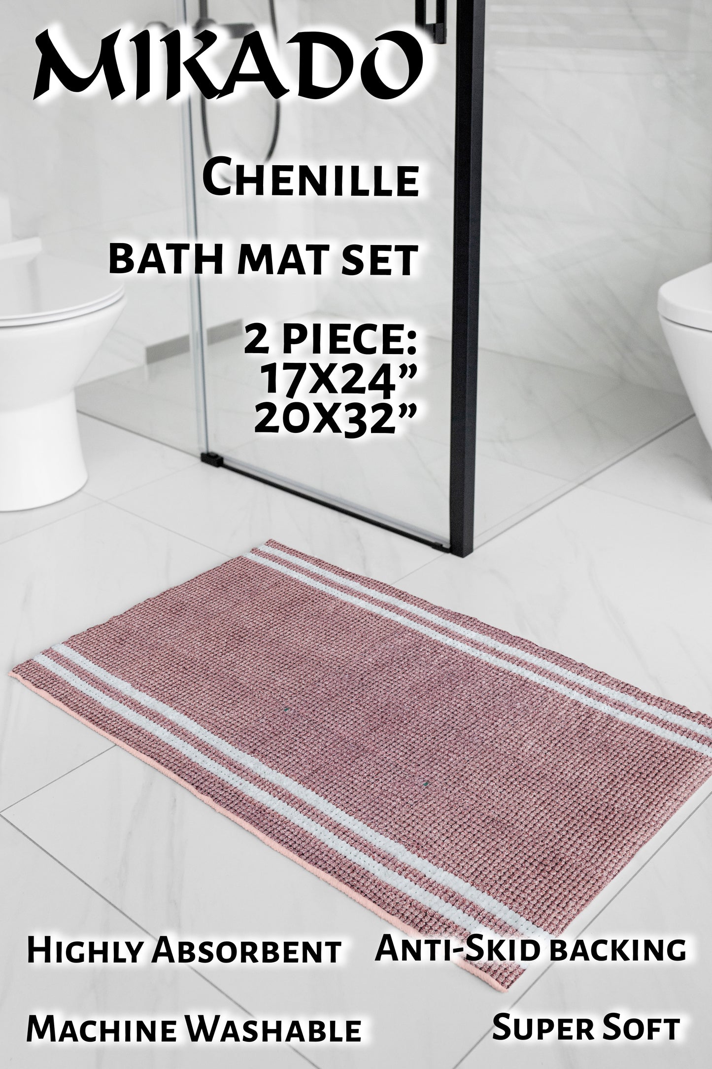 Chenille Plush Bath Mat (Stripes)